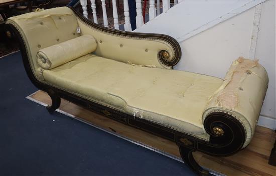 A Regency parcel-gilt simulated rosewood chaise longue L.210cm